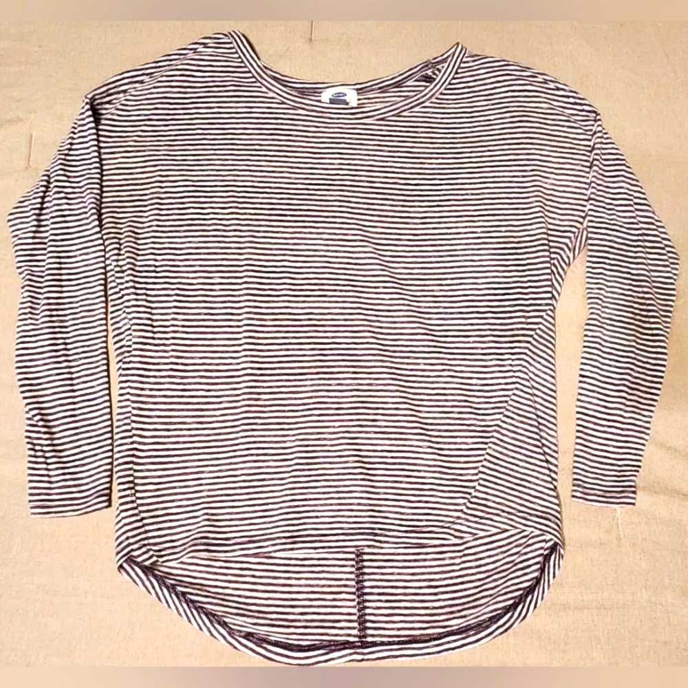 Striped Wide Neck Long Sleeve High Low Top